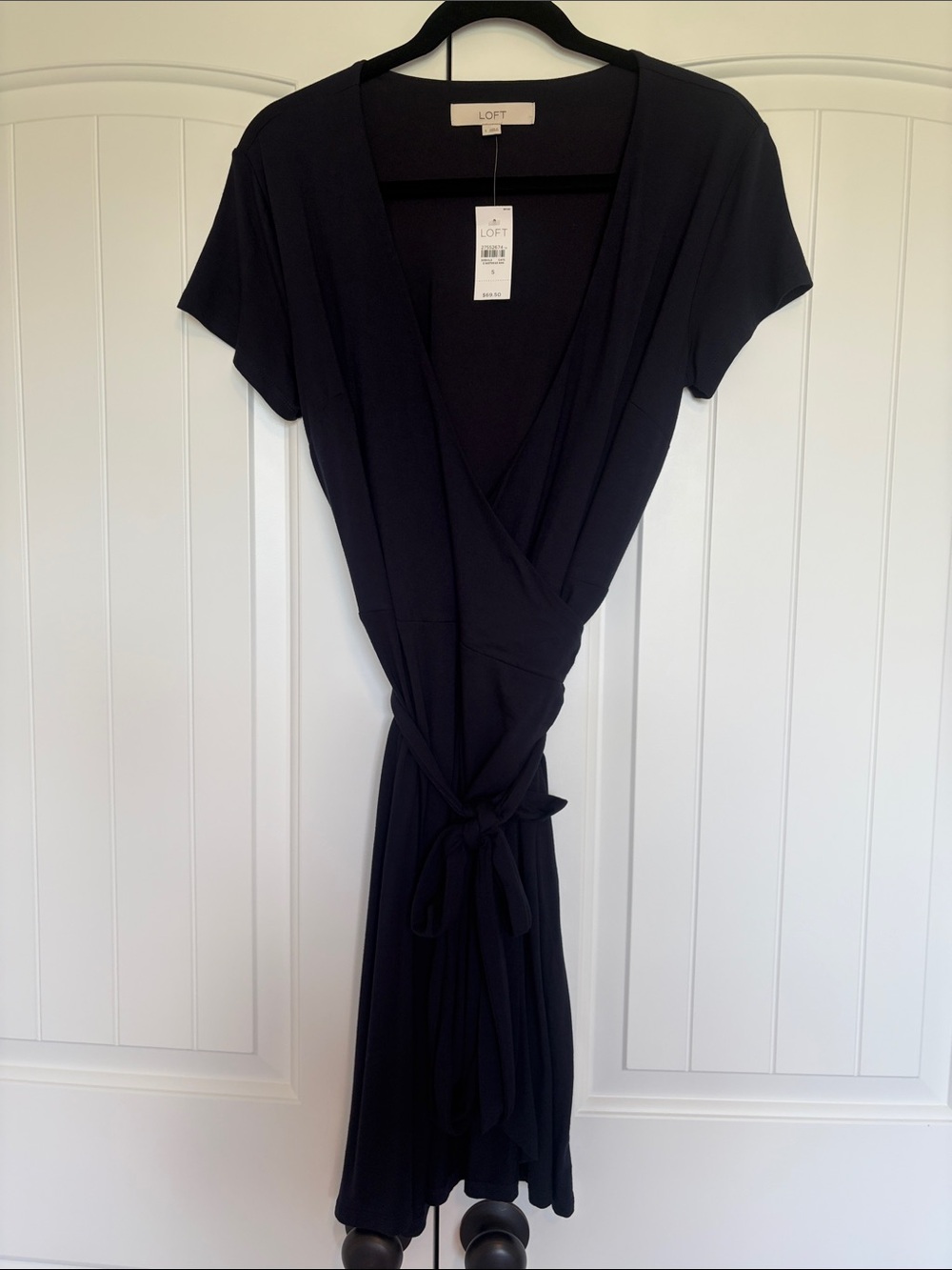 LOFT Navy Short-Sleeve Wrap Dress with Tie Waist